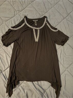 INC International Concepts Black Cold-Shoulder Embellished Top